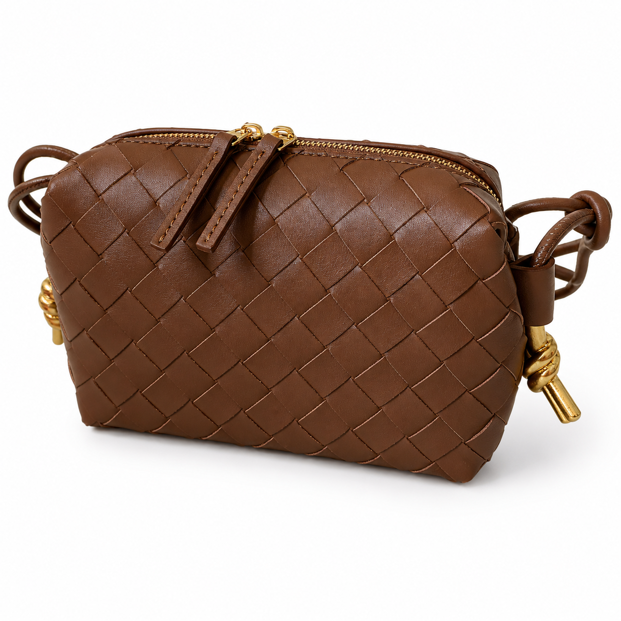 Geanta Margot crossbody, de tip camera bag, din piele naturală împletită