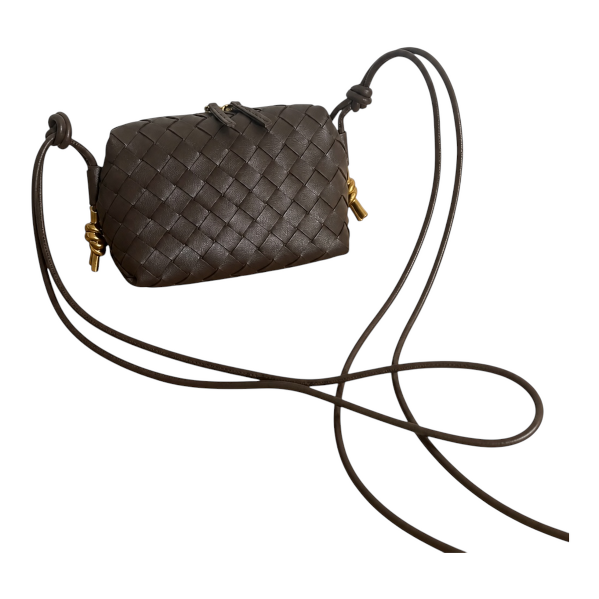 Geanta Margot crossbody, de tip camera bag, din piele naturală împletită