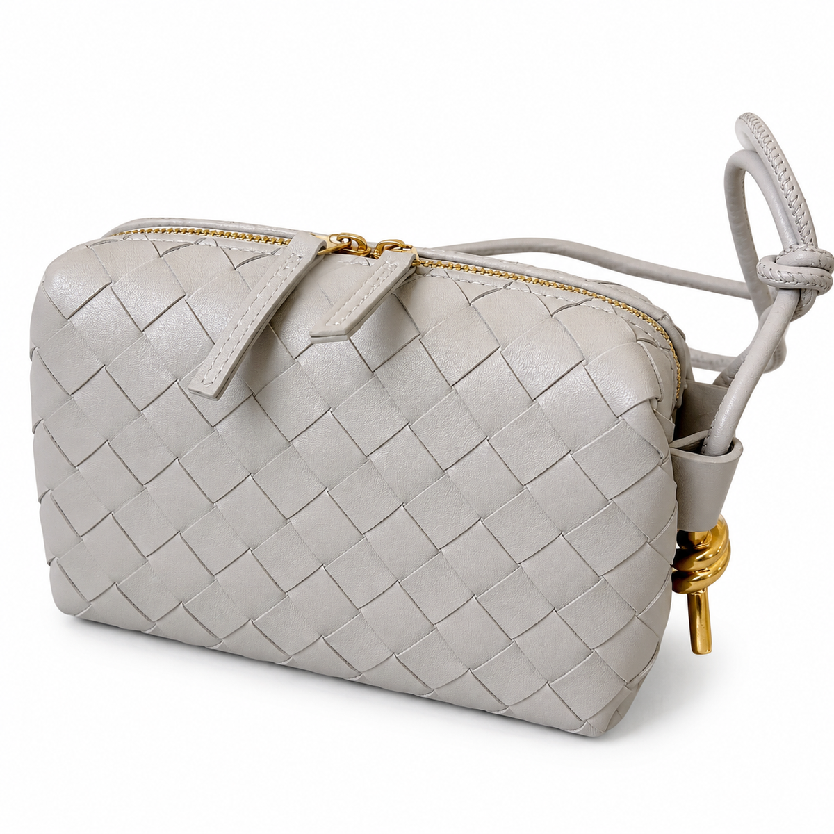 Geanta Margot crossbody, de tip camera bag, din piele naturală împletită