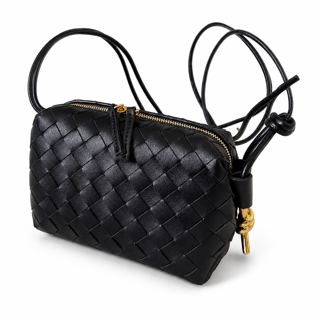 Geanta Margot crossbody, de tip camera bag, din piele naturală împletită
