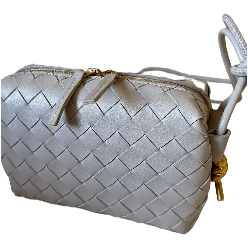 Geanta Margot crossbody, de tip camera bag, din piele naturală împletită
