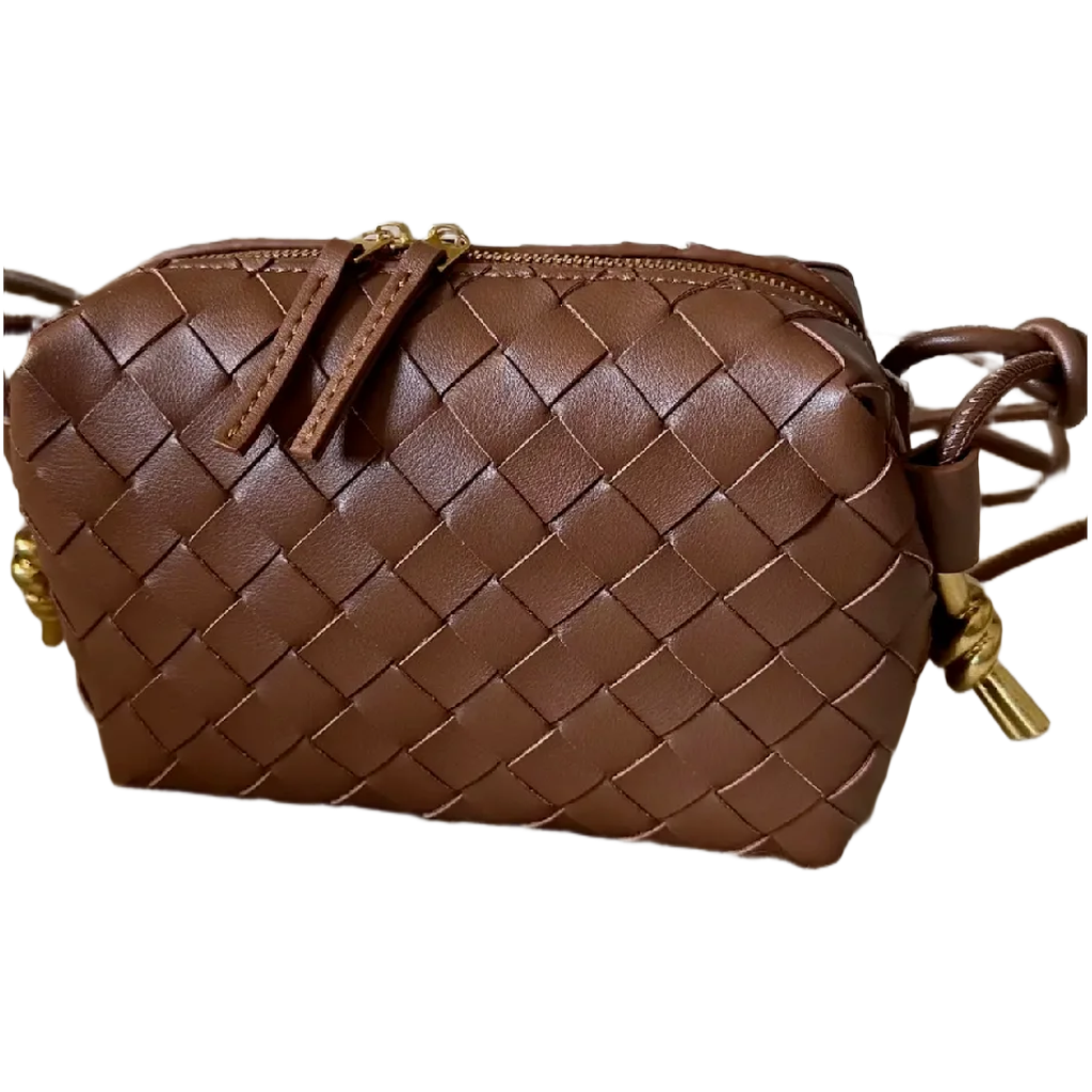Geanta Margot crossbody, de tip camera bag, din piele naturală împletită